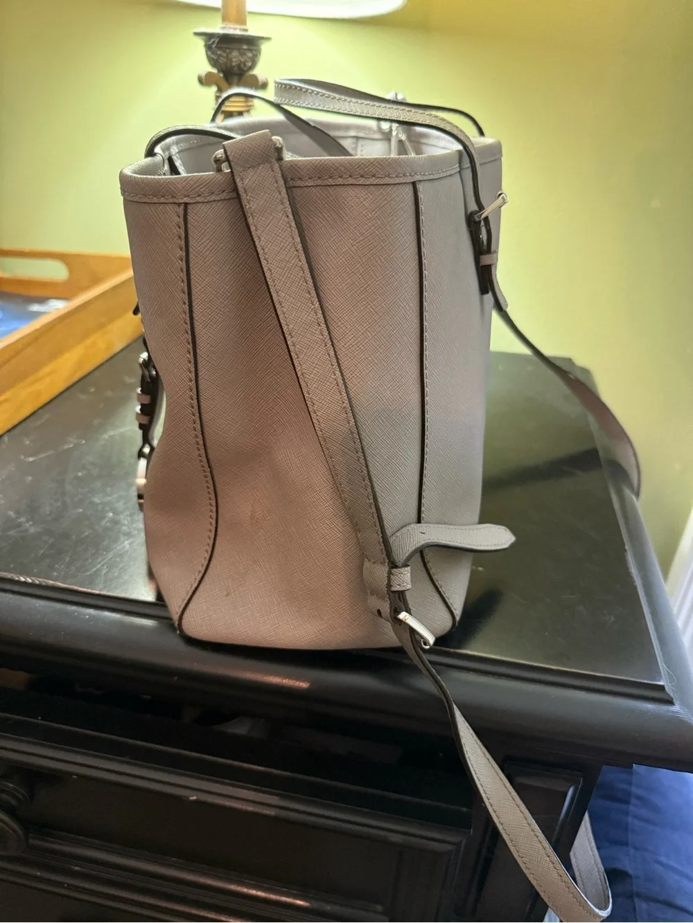 Michael Kors Light Taupe Saffiano Shoulder Tote with MK Charm